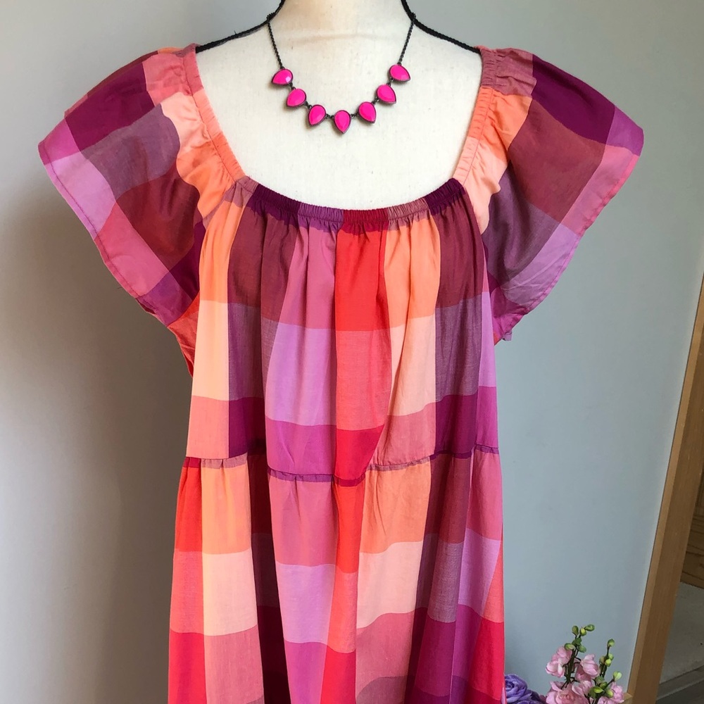 NEW Romantic Tiered Pink Plaid Midi Summer Dress